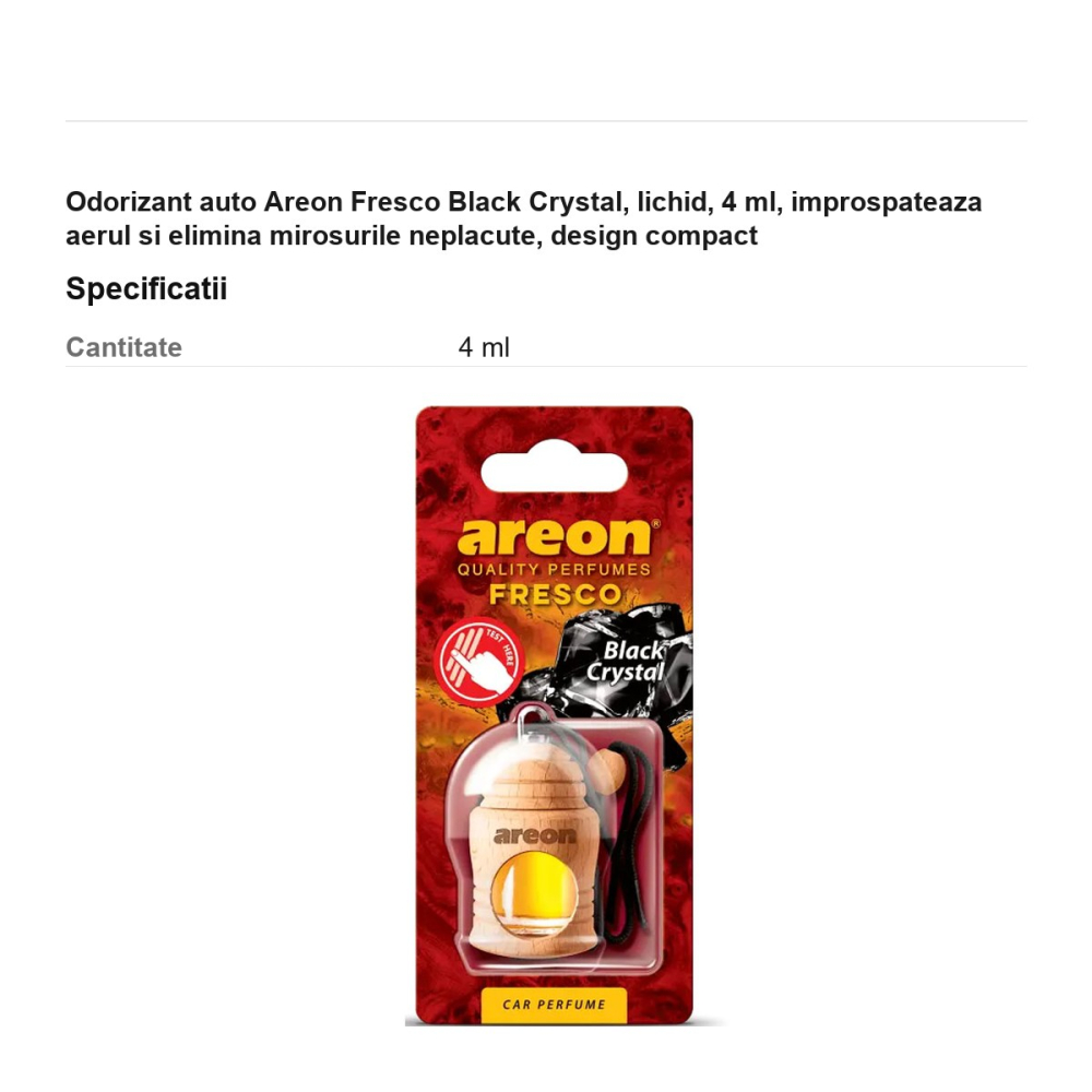 Odorizant auto Areon Fresco Black Crystal, lichid, 4 ml, improspateaza aerul si elimina mirosurile neplacute, design compact [3]