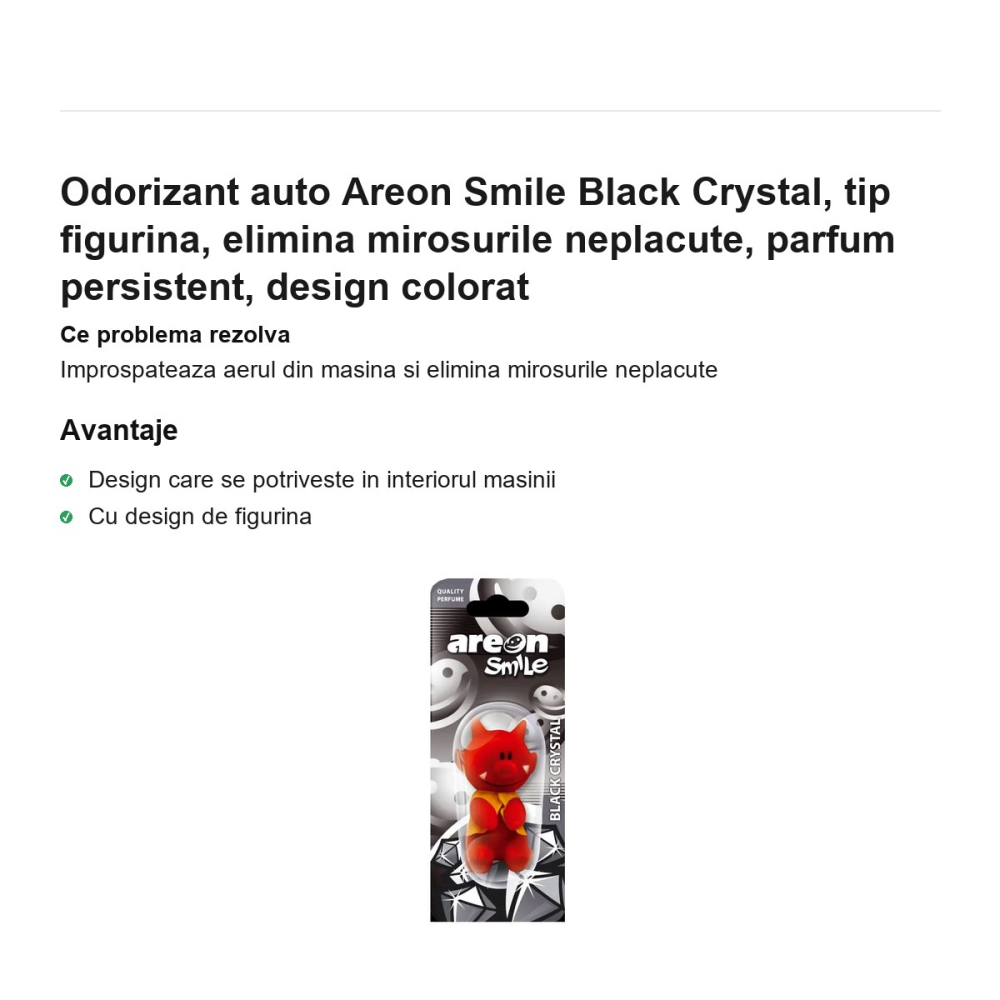 Odorizant auto Areon Smile Black Crystal, tip figurina, elimina mirosurile neplacute, parfum persistent, design colorat [2]