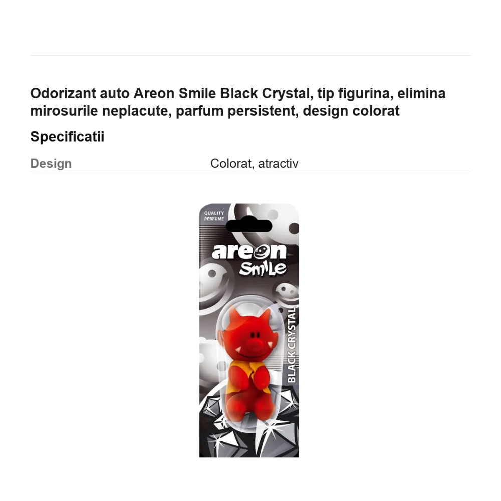 Odorizant auto Areon Smile Black Crystal, tip figurina, elimina mirosurile neplacute, parfum persistent, design colorat [3]