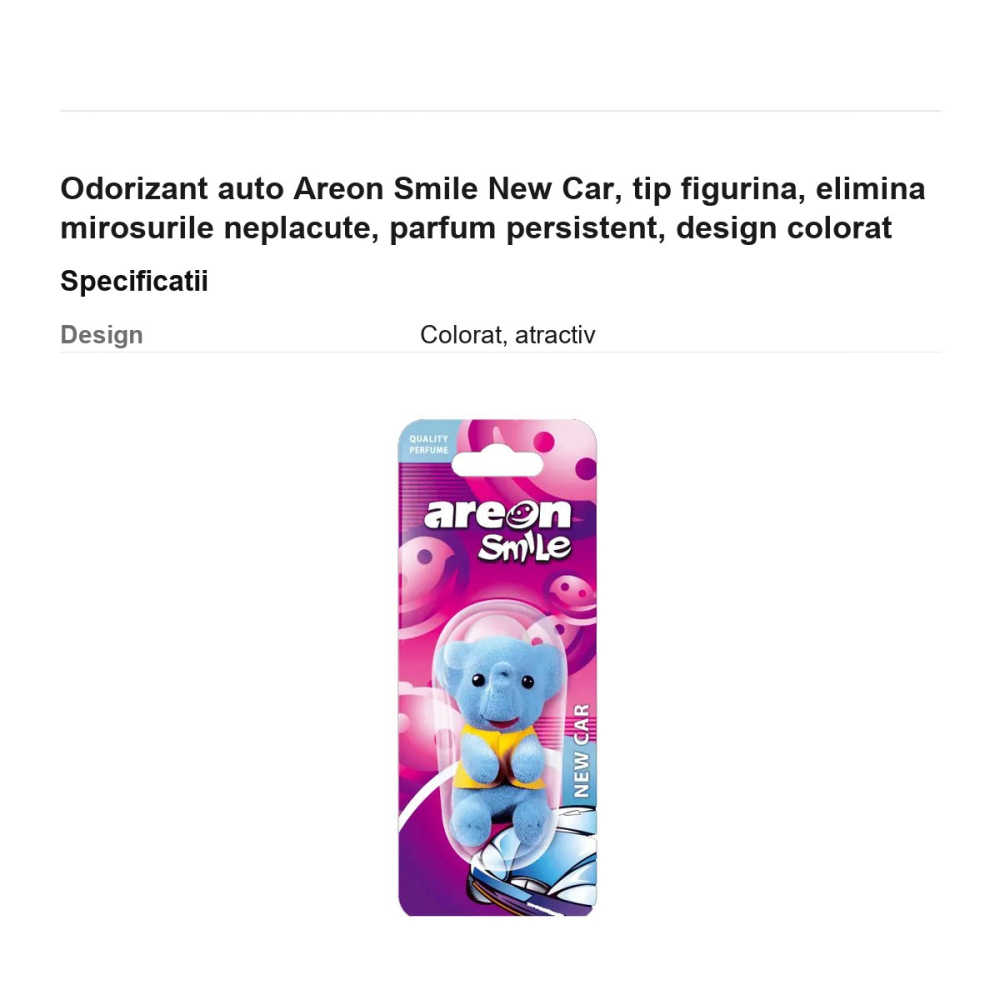 Odorizant auto Areon Smile New Car, tip figurina, elimina mirosurile neplacute, parfum persistent, design colorat [3]