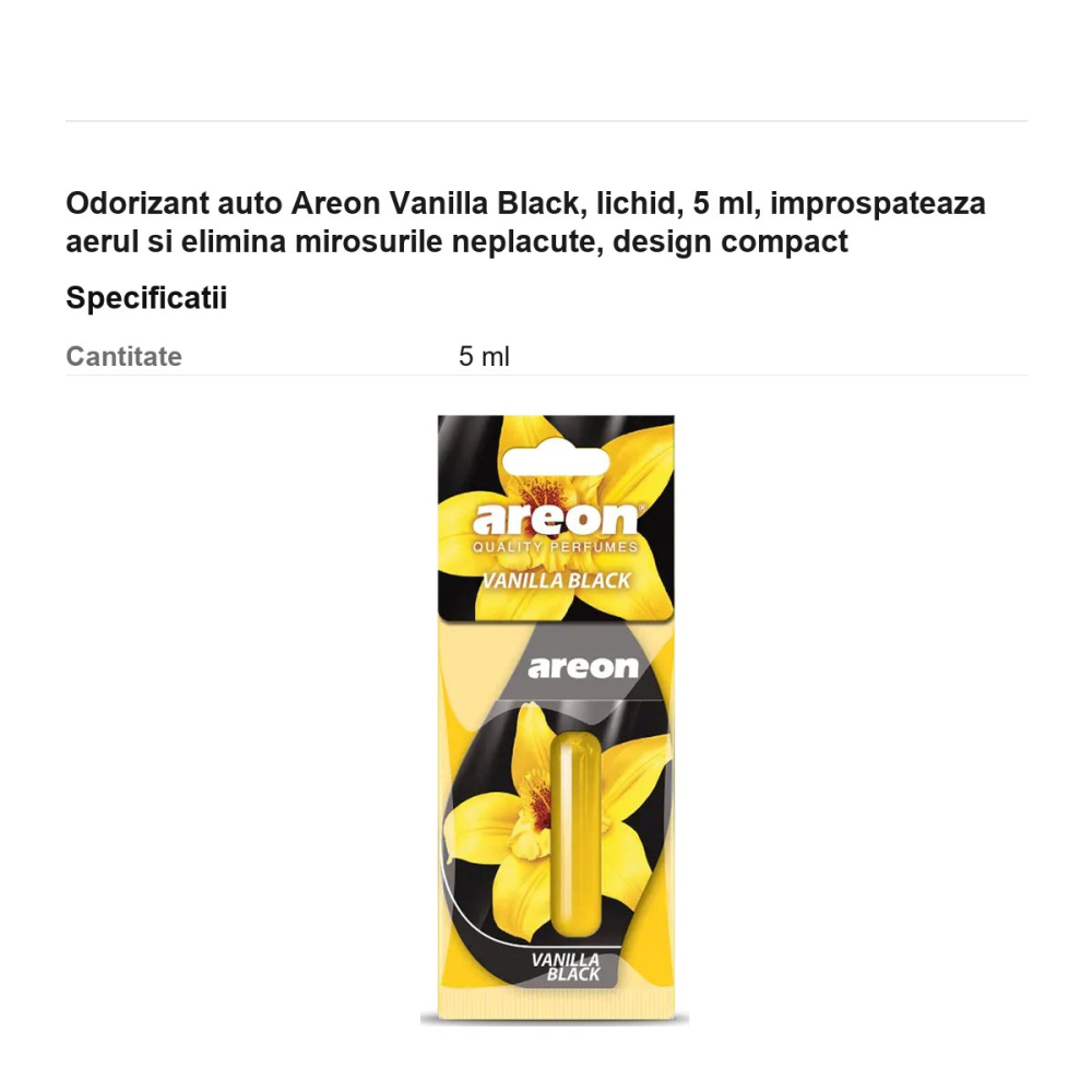 Odorizant auto Areon Vanilla Black, lichid, 5 ml, improspateaza aerul si elimina mirosurile neplacute, design compact [3]
