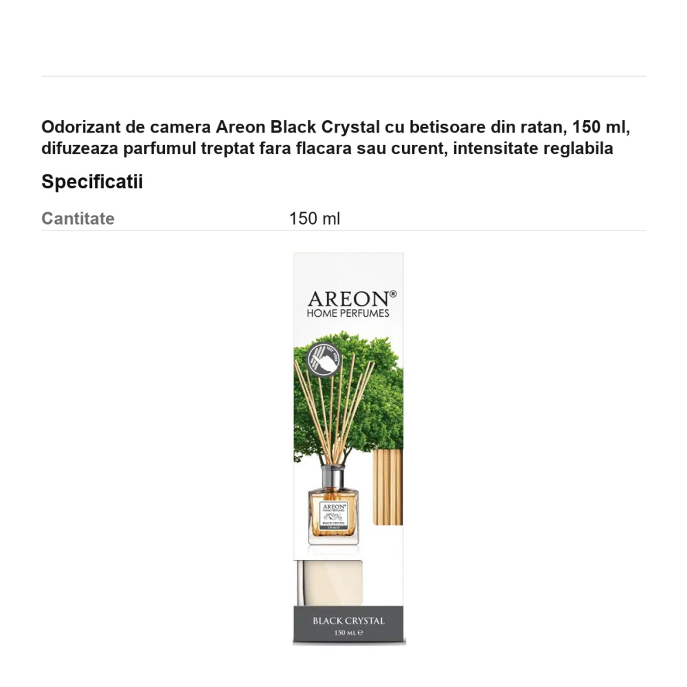 Odorizant de camera Areon Black Crystal cu betisoare din ratan, 150 ml, difuzeaza parfumul treptat fara flacara sau curent, intensitate reglabila [3]