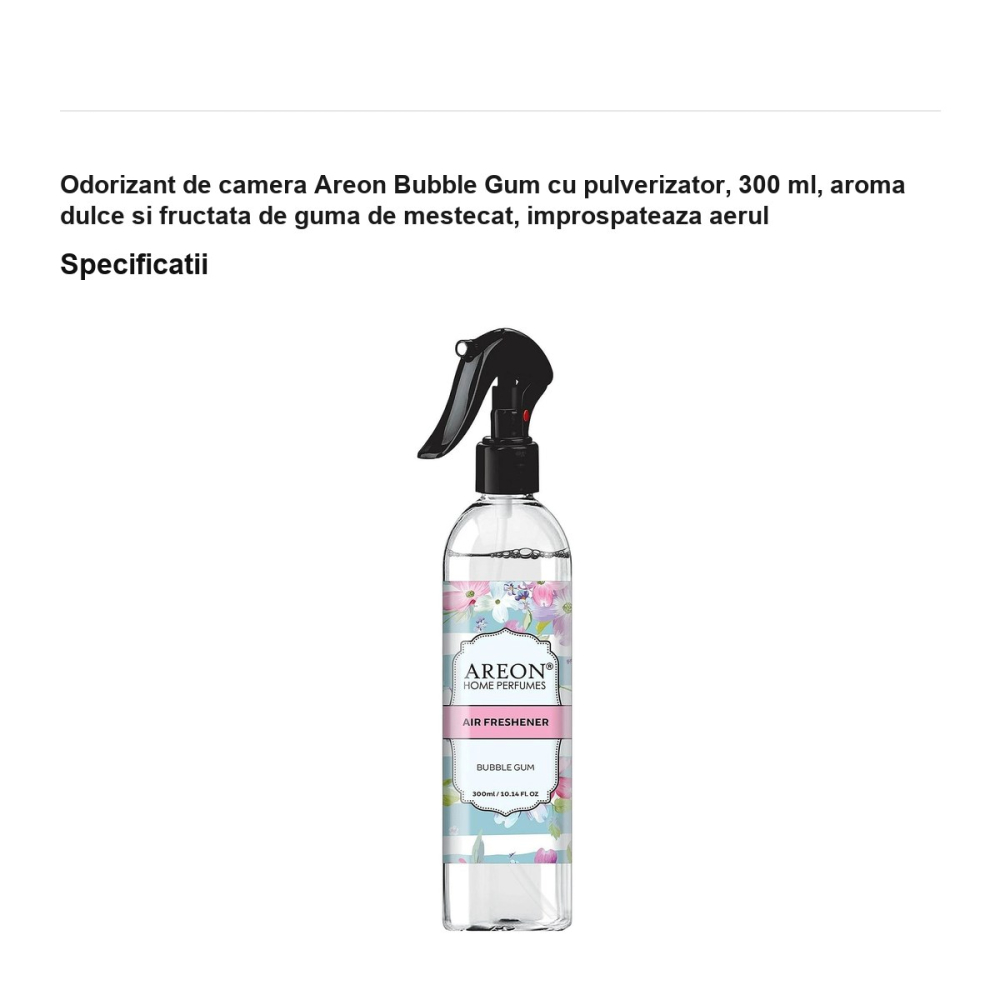 Odorizant de camera Areon Bubble Gum cu pulverizator, 300 ml, aroma dulce si fructata de guma de mestecat, improspateaza aerul [3]
