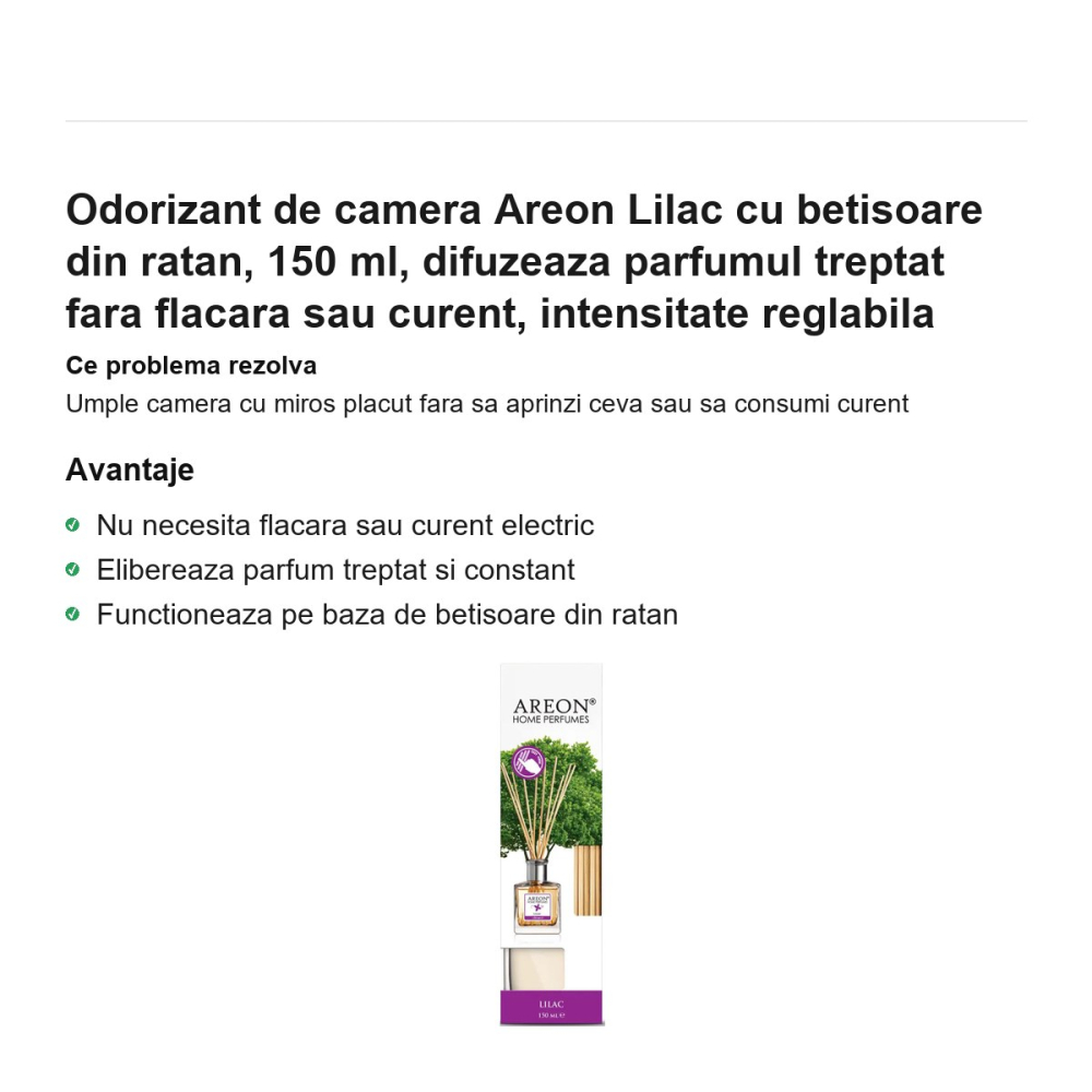 Odorizant de camera Areon Lilac cu betisoare din ratan, 150 ml, difuzeaza parfumul treptat fara flacara sau curent, intensitate reglabila [2]