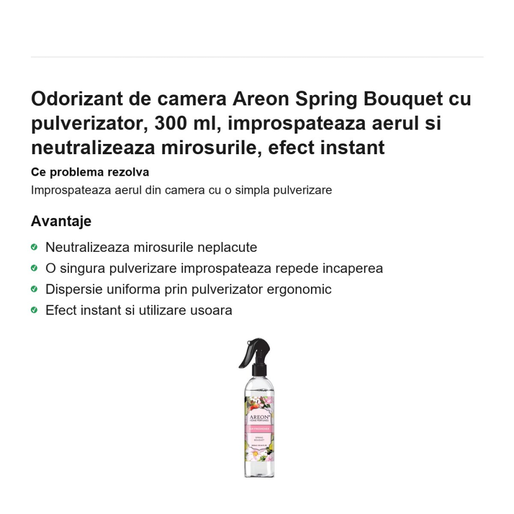 Odorizant de camera Areon Spring Bouquet cu pulverizator, 300 ml, improspateaza aerul si neutralizeaza mirosurile, efect instant [2]