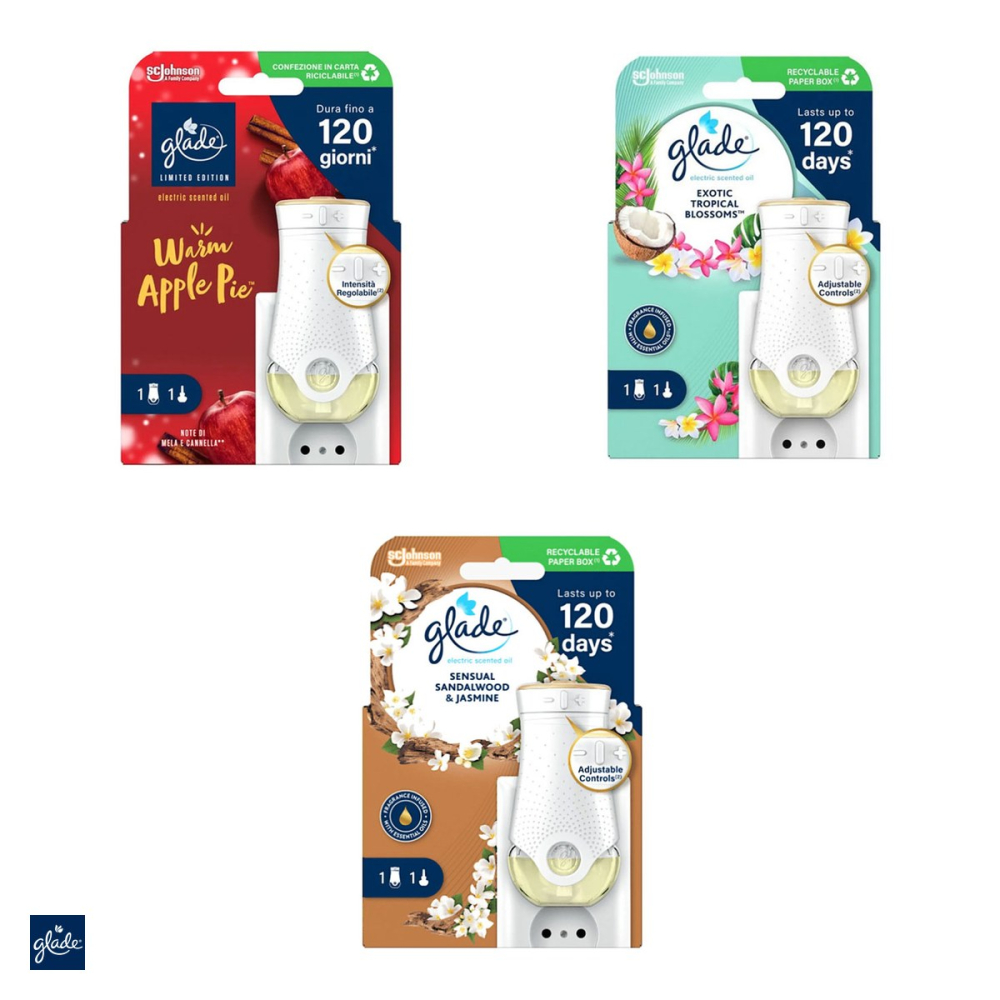 Odorizant de camera electric Glade cu aparat si rezerva lichida de 20 ml, parfumuri asortate, elimina mirosurile neplacute, nivel de parfum reglabil [4]