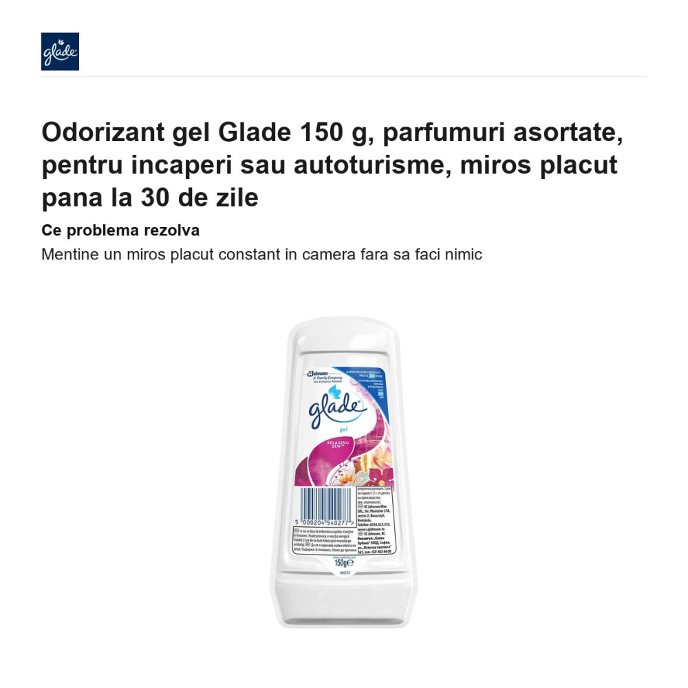 Odorizant gel Glade 150 g, parfumuri asortate, pentru incaperi sau autoturisme, miros placut pana la 30 de zile [2]