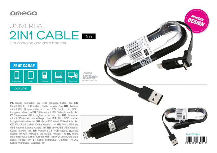 Cablu OMEGA-USB 2 în 1 (microUSB & Lightning), Negru, 1 metru – Încărcare Rapidă Duală [4]
