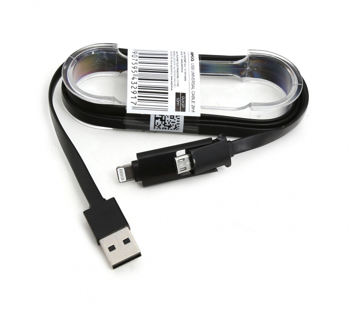 Cablu OMEGA-USB 2 în 1 (microUSB & Lightning), Negru, 1 metru – Încărcare Rapidă Duală [2]