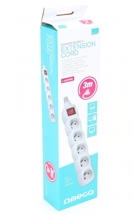 OMEGA POWER SUPPLIER EXTENSION CORD 3,0M 5 , WHITE 41343 [2]