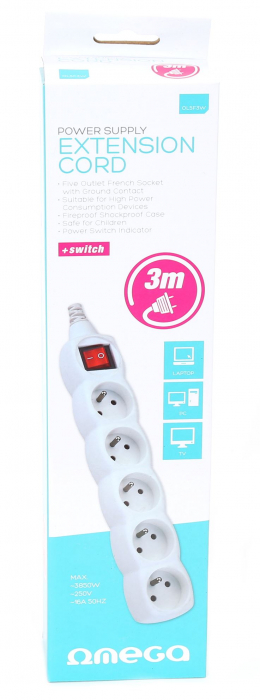 OMEGA POWER SUPPLIER EXTENSION CORD 3,0M 5 , WHITE 41343 [3]