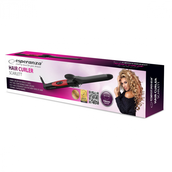 Ondulator de par ESPERANZA Charlise EBL004, 25W, 19mm, Negru/Roz [2]