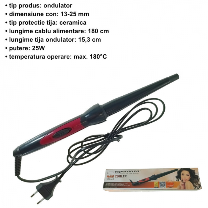 Ondulator de par EBL007 Salma, 25 W, 13-25 mm, Acoperire ceramica, Temperatura maxima 180 C, Negru [5]