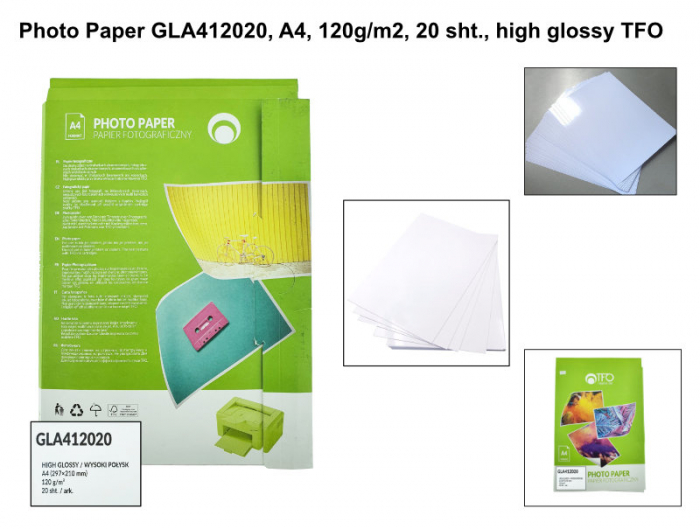 Pachet 20 coli hartie foto A4, 120g/m2, lucioasa, GLA412020, TFO High Glossy, albe [5]