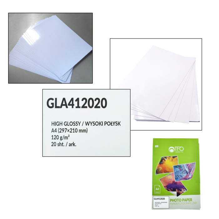 Pachet 20 coli hartie foto A4, 120g/m2, lucioasa, GLA412020, TFO High Glossy, albe [3]