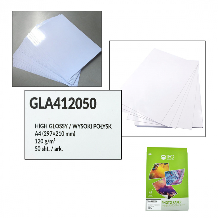 Pachet 50 coli hartie foto A4, 120g/m2, lucioasa, GLA412050, TFO High Glossy, albe [3]