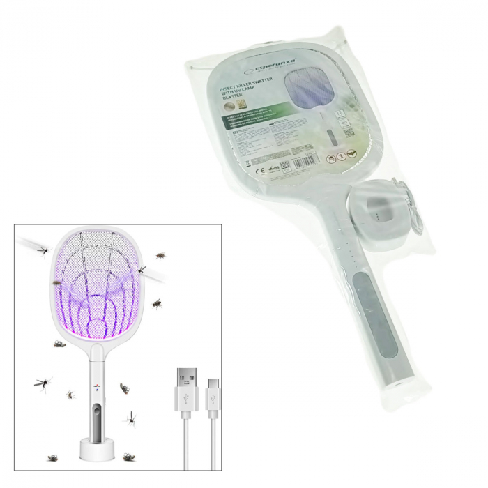 Paleta anti-insecte cu lampa UV, Esperanza Insect Killer Swatter UV Blaster 95598, actionare automata sau manuala, dimensiuni 52 x 22 x 3 cm, gri [5]
