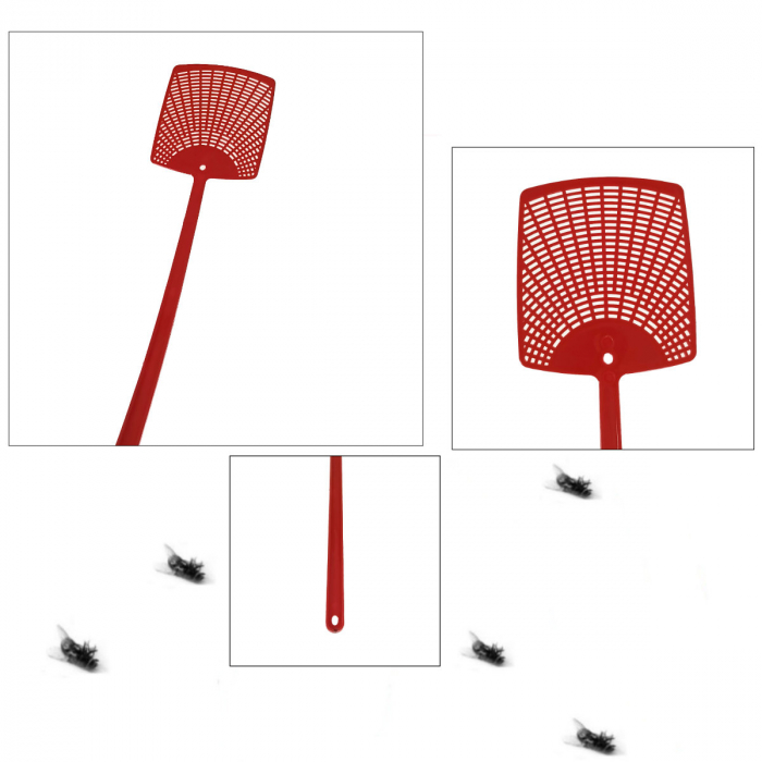 Paleta manuala pentru muste si insecte, 115 x 100 x 2 mm, cu maner flexibil de 330 mm, rosie [4]