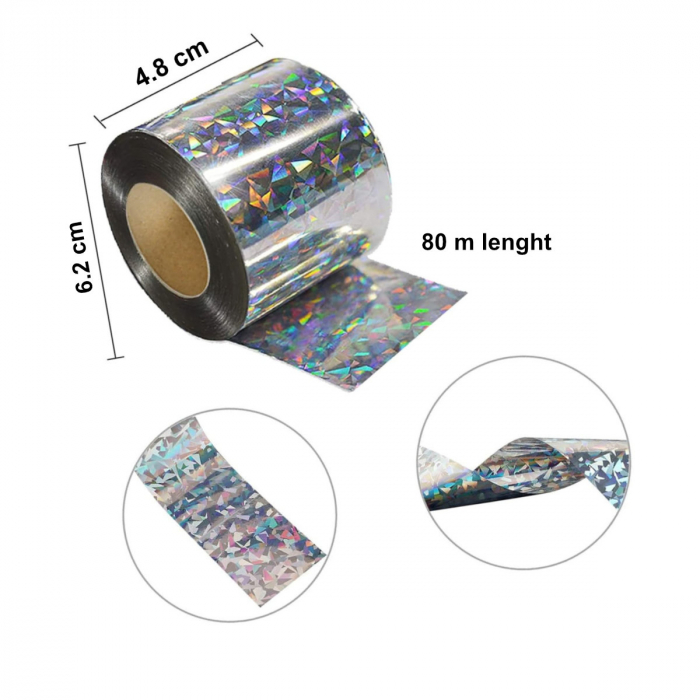 Panglica holografica pentru sperierea pasarilor, 4.8 cm x 80 m, reflectorizanta, protectie culturi si spatii [2]