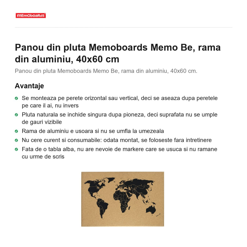 Panou din pluta Memoboards Memo Be, rama din aluminiu, 40x60 cm [2]