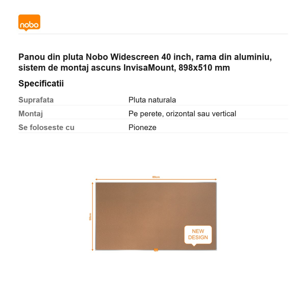 Panou din pluta Nobo Widescreen 40 inch, rama din aluminiu, sistem de montaj ascuns InvisaMount, 898x510 mm [3]