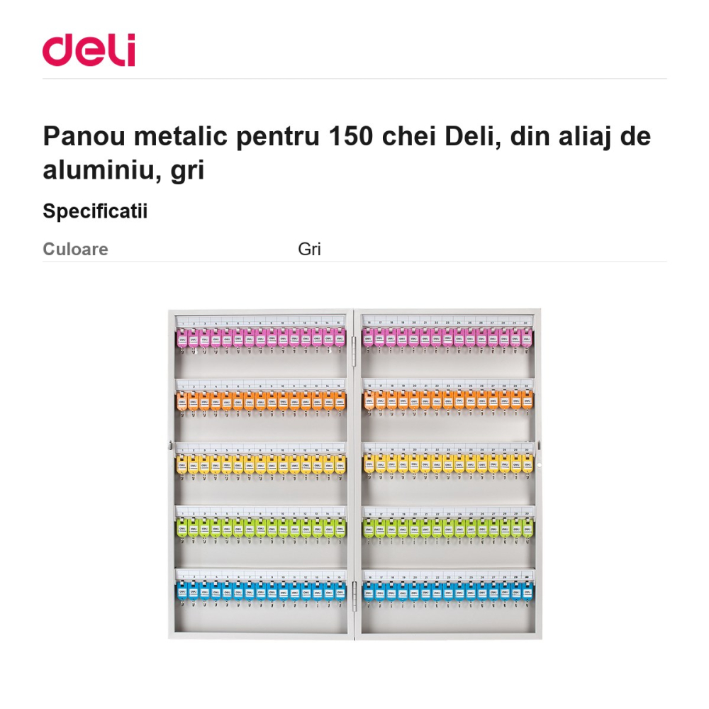 Panou metalic pentru 150 chei Deli, din aliaj de aluminiu, gri [3]