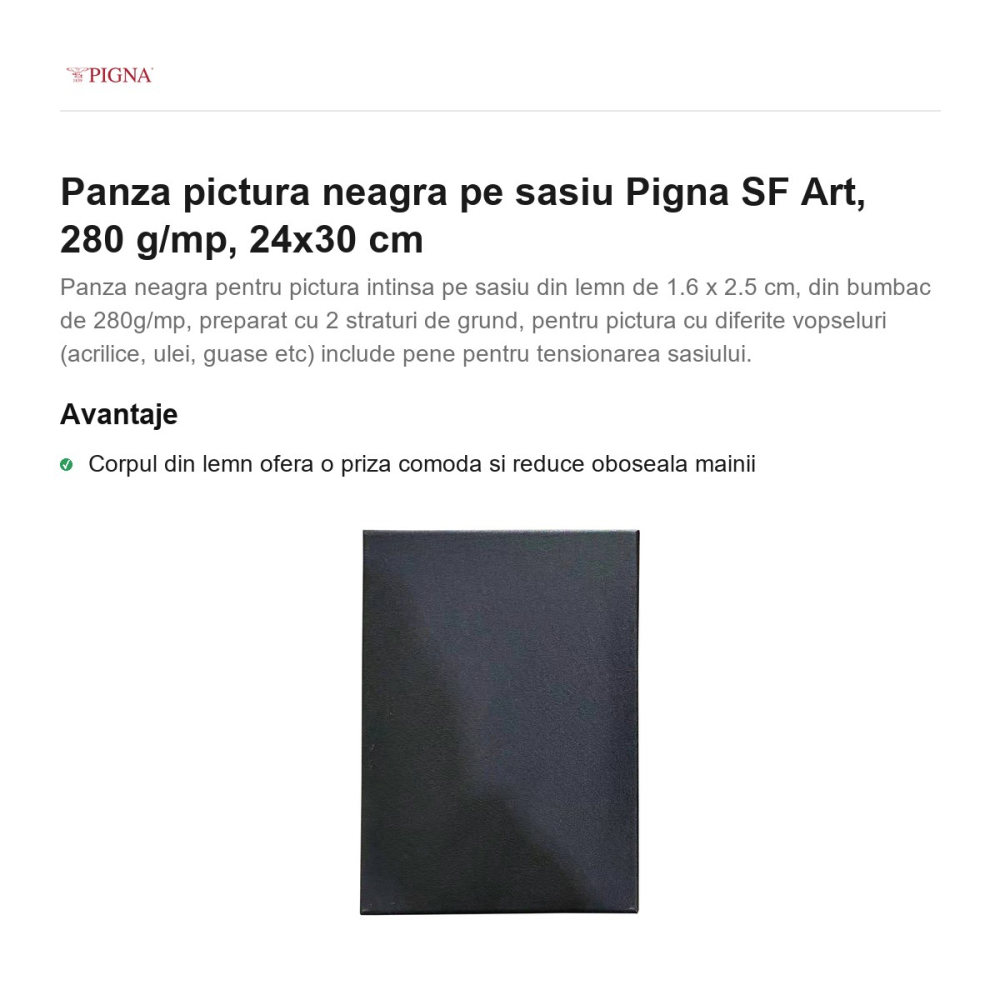 Panza pictura neagra pe sasiu Pigna SF Art, 280 g/mp, 24x30 cm [2]