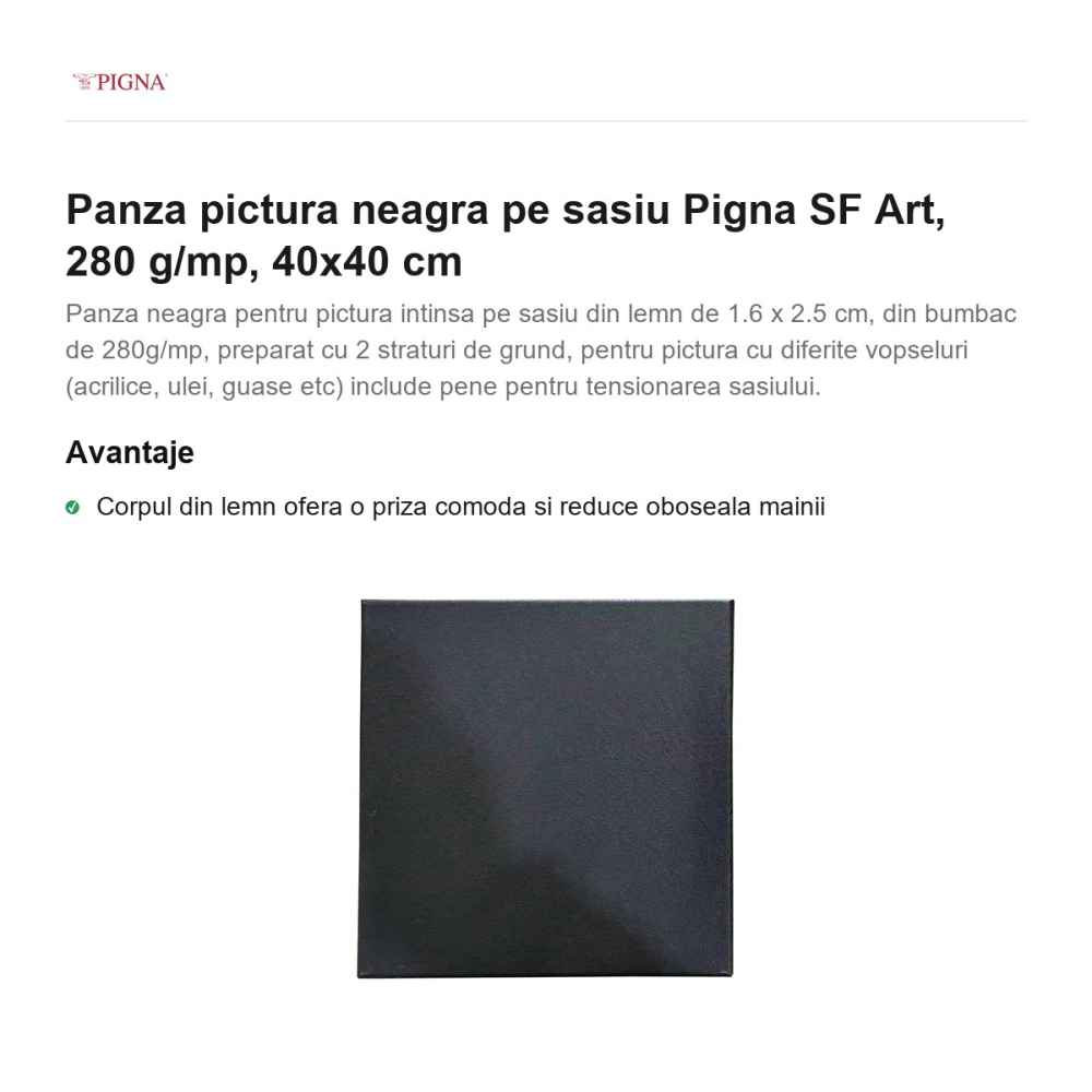 Panza pictura neagra pe sasiu Pigna SF Art, 280 g/mp, 40x40 cm [2]