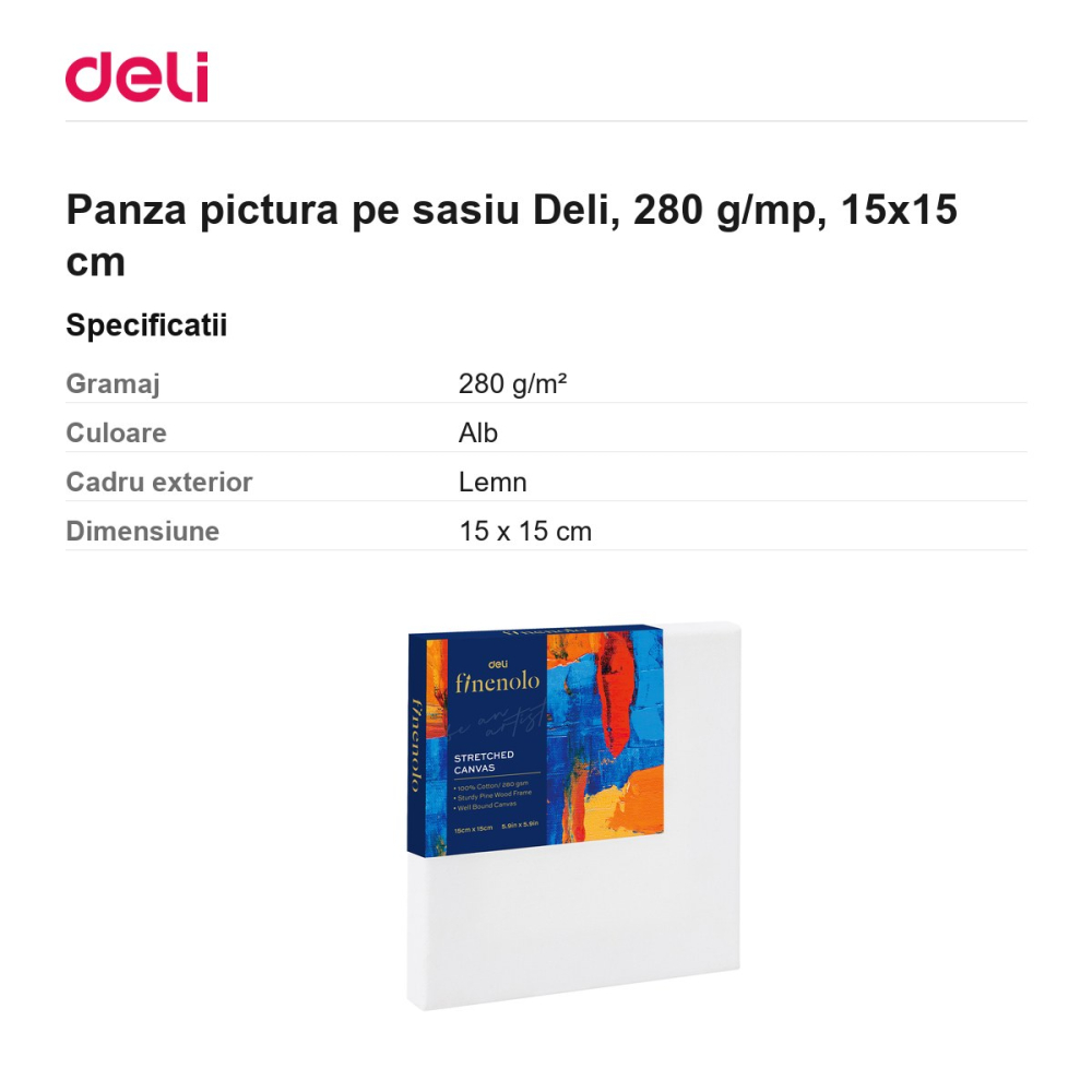 Panza pictura pe sasiu Deli, 280 g/mp, 15x15 cm [3]