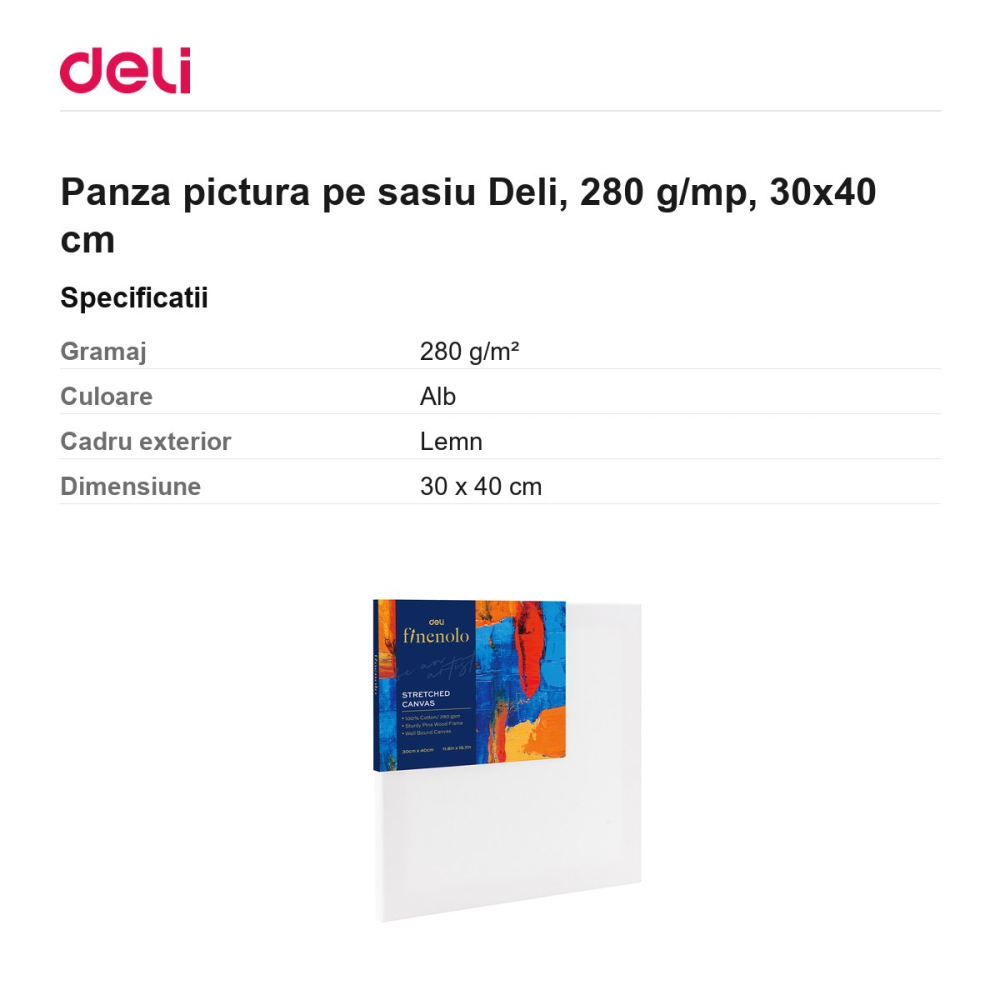 Panza pictura pe sasiu Deli, 280 g/mp, 30x40 cm [3]