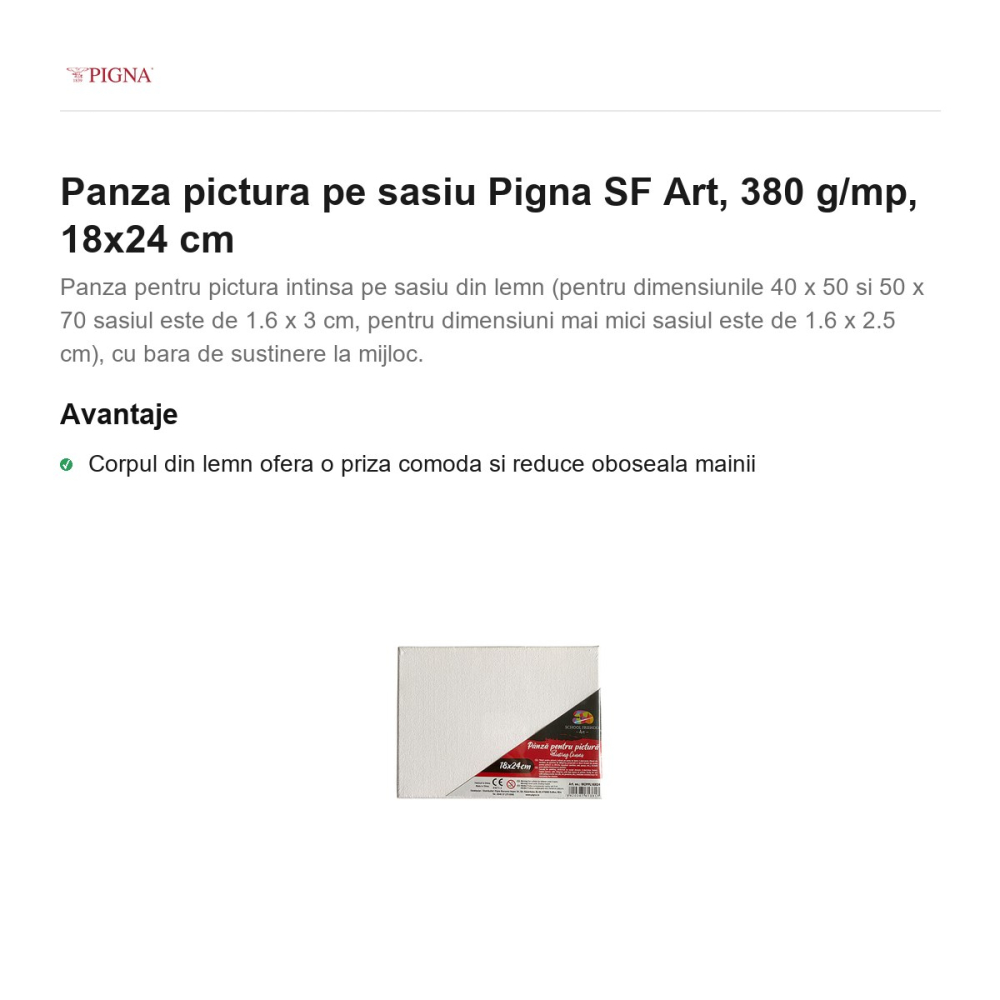 Panza pictura pe sasiu Pigna SF Art, 380 g/mp, 18x24 cm [2]