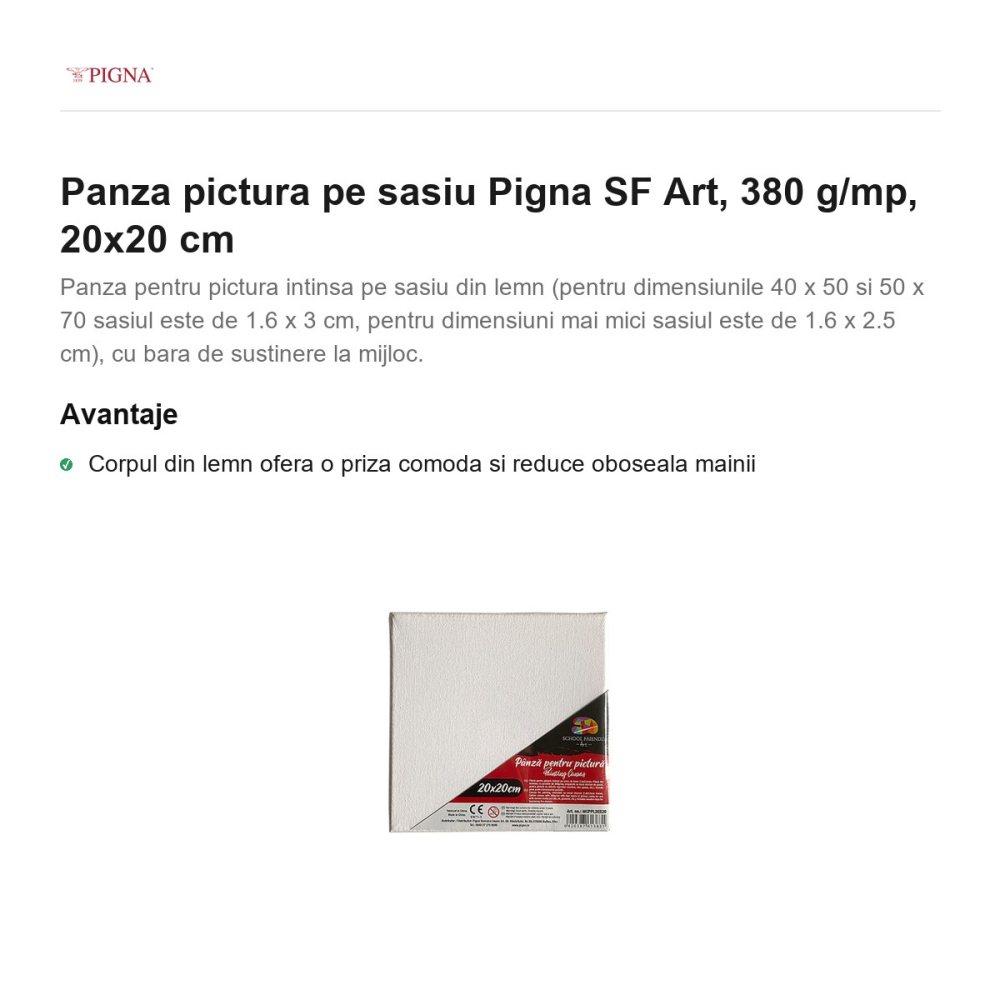Panza pictura pe sasiu Pigna SF Art, 380 g/mp, 20x20 cm [2]
