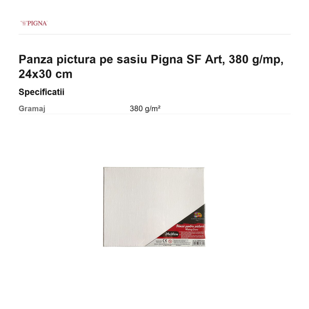 Panza pictura pe sasiu Pigna SF Art, 380 g/mp, 24x30 cm [3]