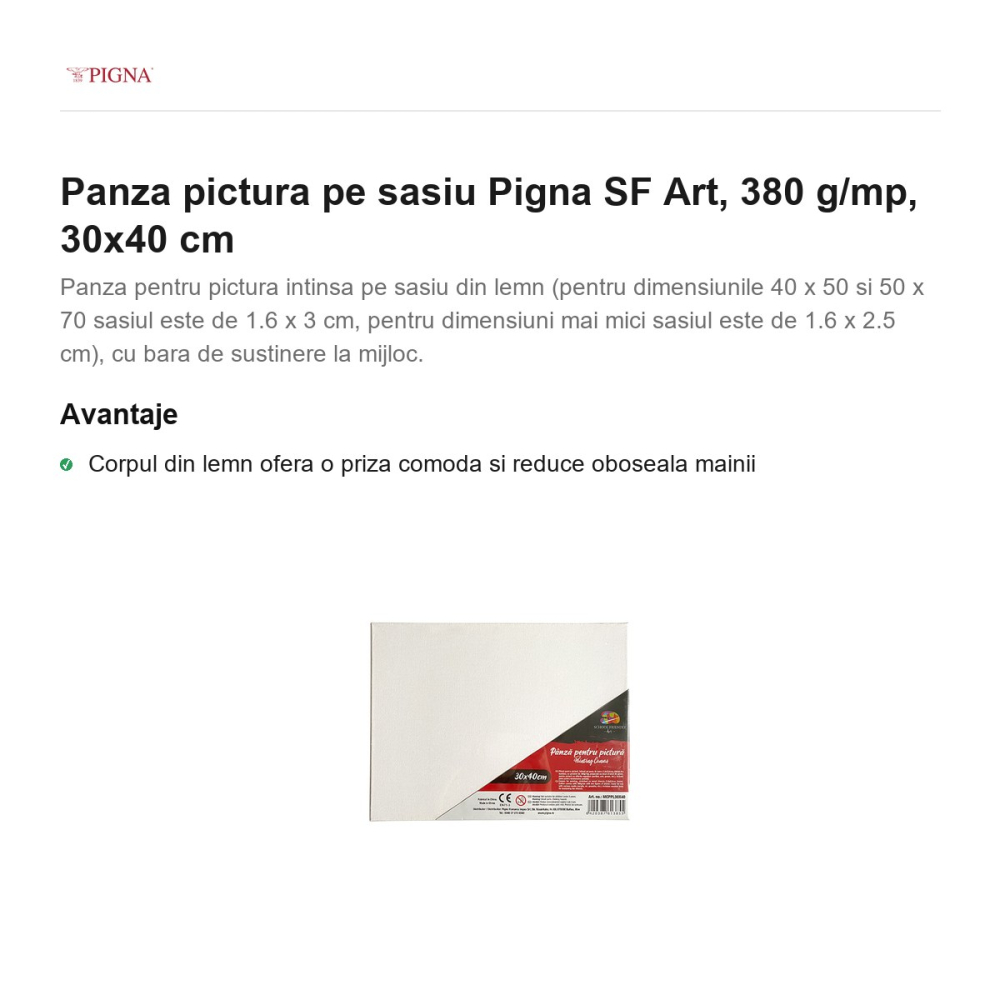 Panza pictura pe sasiu Pigna SF Art, 380 g/mp, 30x40 cm [2]