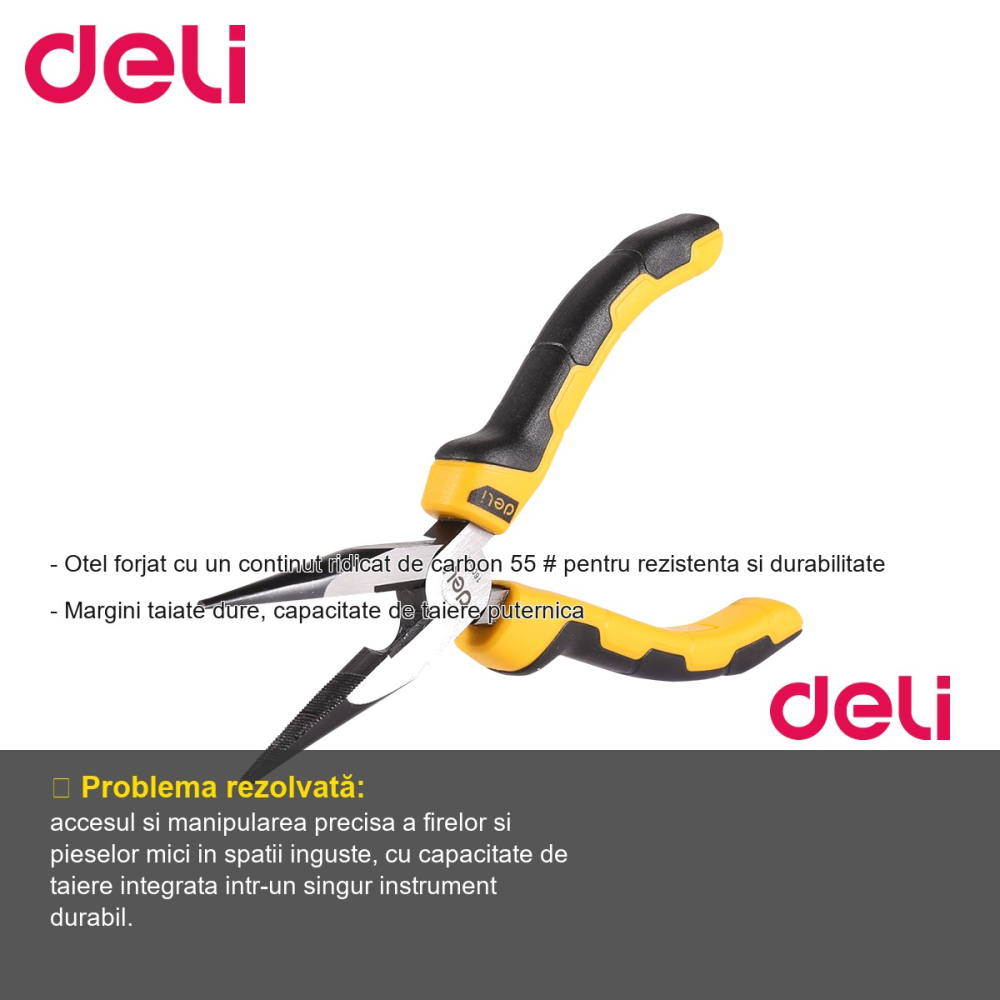 Patent cu varf lung 6 inch Deli, otel forjat carbon inalt, pentru taiere si prindere de precizie [2]