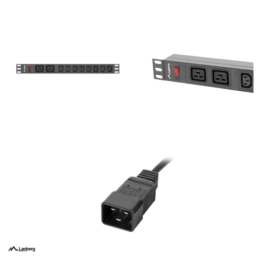 PDU pentru rack Lanberg 19 inch 1U, 2 prize IEC C19 si 8 prize IEC C13, intrare IEC C20, 16 A, 4000 W, intrerupator, cablu 2 m, negru, PDU-02I1908I-0200-C20-BK [4]