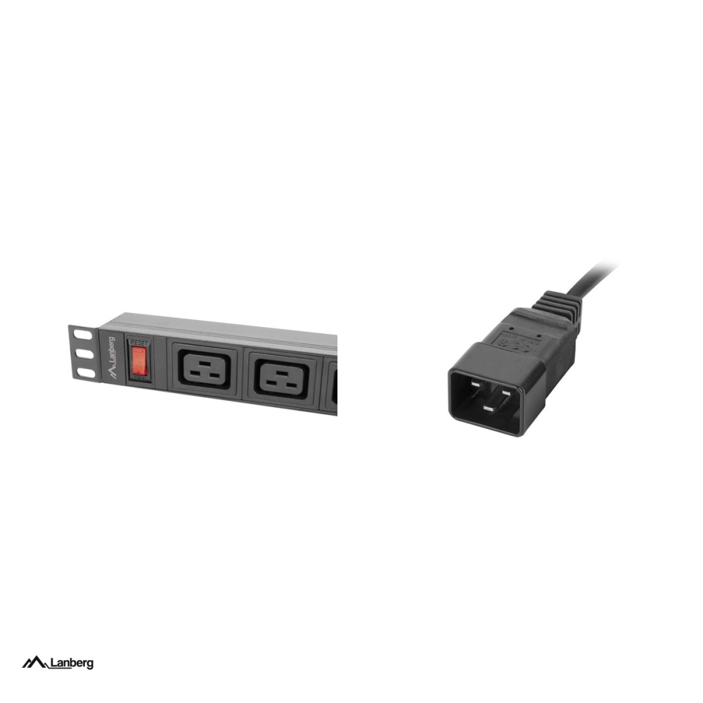 PDU pentru rack Lanberg 19 inch 1U, 4 prize IEC C19 si 6 prize IEC C13, intrare IEC C20, 16 A, 4000 W, cablu 2 m, aluminiu, negru, PDU-04I1906I-0200-C20-BK [5]