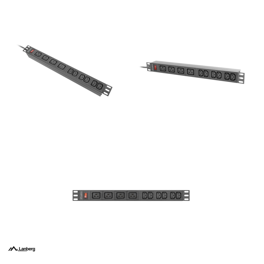 PDU pentru rack Lanberg 19 inch 1U, 4 prize IEC C19 si 6 prize IEC C13, intrare IEC C20, 16 A, 4000 W, cablu 2 m, aluminiu, negru, PDU-04I1906I-0200-C20-BK [4]
