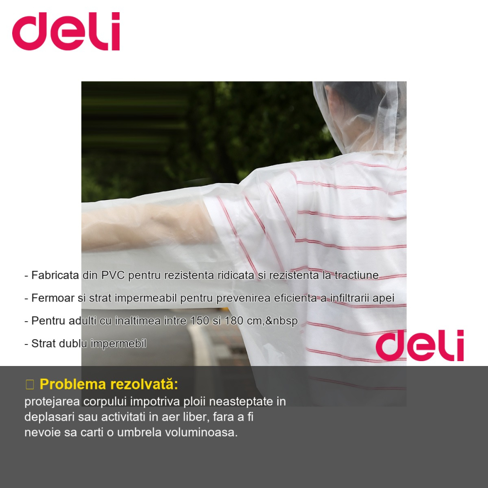 Pelerina de ploaie pentru adulti Deli, din PVC impermeabil, marime universala 150-180 cm [2]
