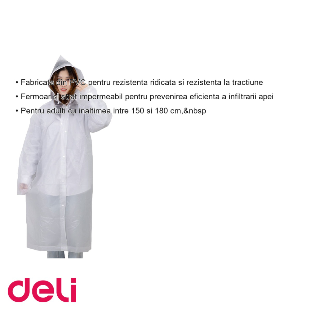Pelerina de ploaie pentru adulti Deli, din PVC impermeabil, marime universala 150-180 cm [3]