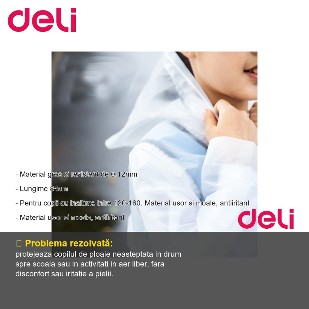 Pelerina de ploaie universala Deli pentru copii, material rezistent 0.12mm, pentru inaltime 120-160 cm [2]
