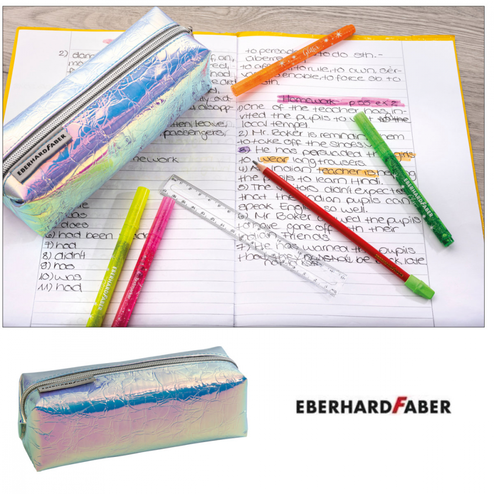 Penar Eberhard Faber model Flip Flop Glitter, tubular, neechipat, 21 x 8 x 8 cm, cu fermoar, argintiu [2]