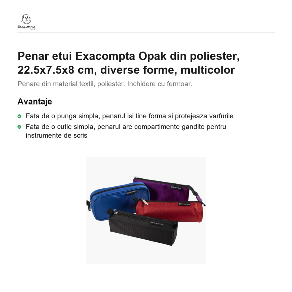 Penar etui Exacompta Opak din poliester, 22.5x7.5x8 cm, diverse forme, multicolor [2]