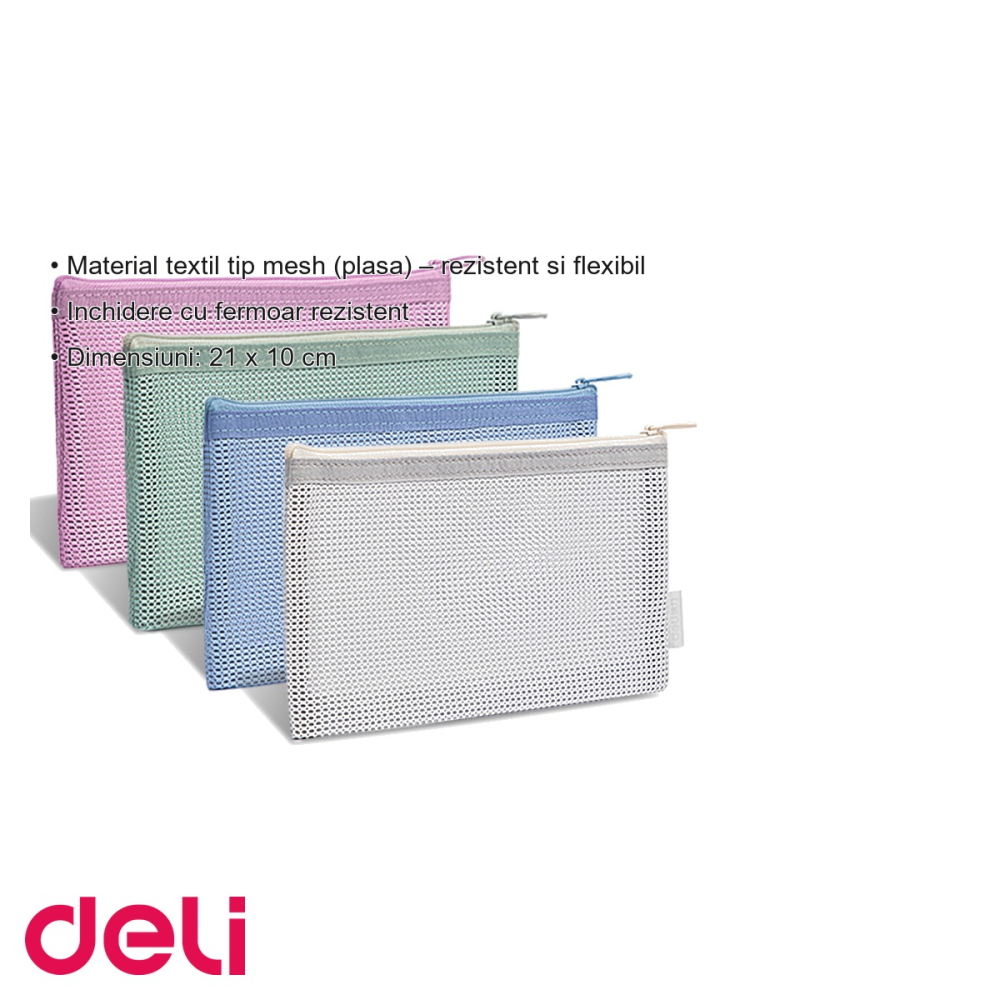 Penar etui mesh textil Deli 67058F, inchidere fermoar, pentru scoala si birou [3]
