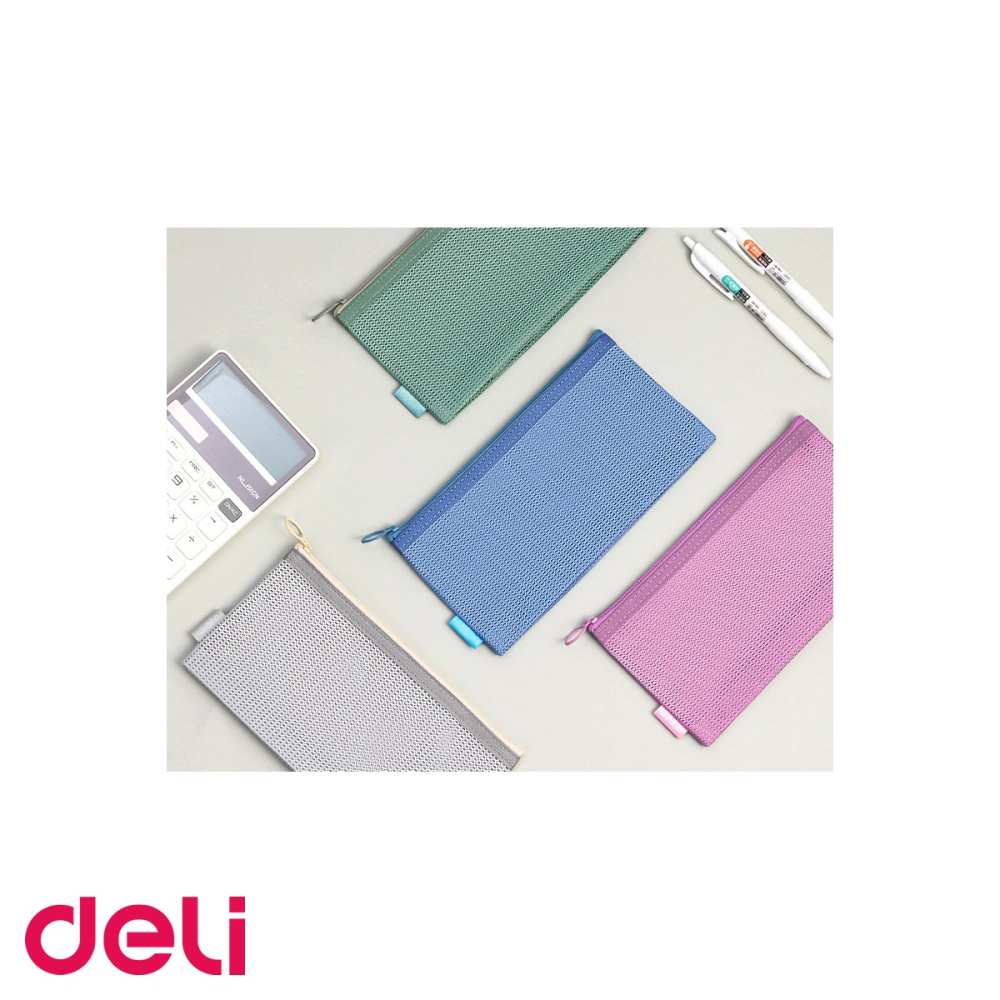 Penar etui mesh textil Deli 67058F, inchidere fermoar, pentru scoala si birou [4]