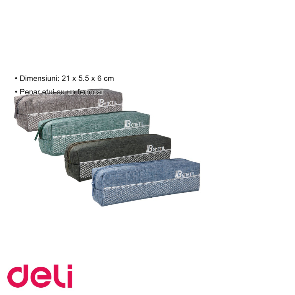 Penar etui tubular Deli Benetil, cu fermoar, culori asortate, pentru scoala [3]