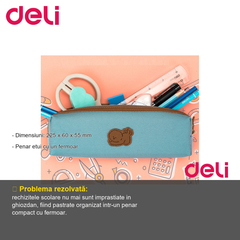 Penar etui tubular Deli Cute Dog, cu fermoar, culori asortate, pentru scoala [2]
