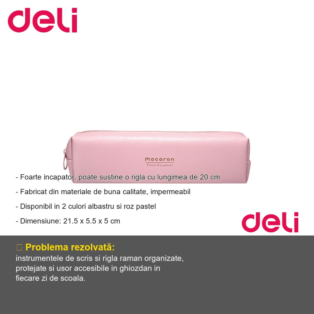 Penar etui tubular Deli Macarons, design compact impermeabil, pentru scoala [2]