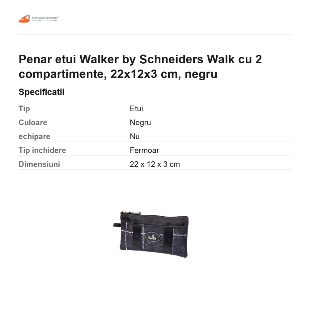 Penar etui Walker by Schneiders Walk cu 2 compartimente, 22x12x3 cm, negru [3]