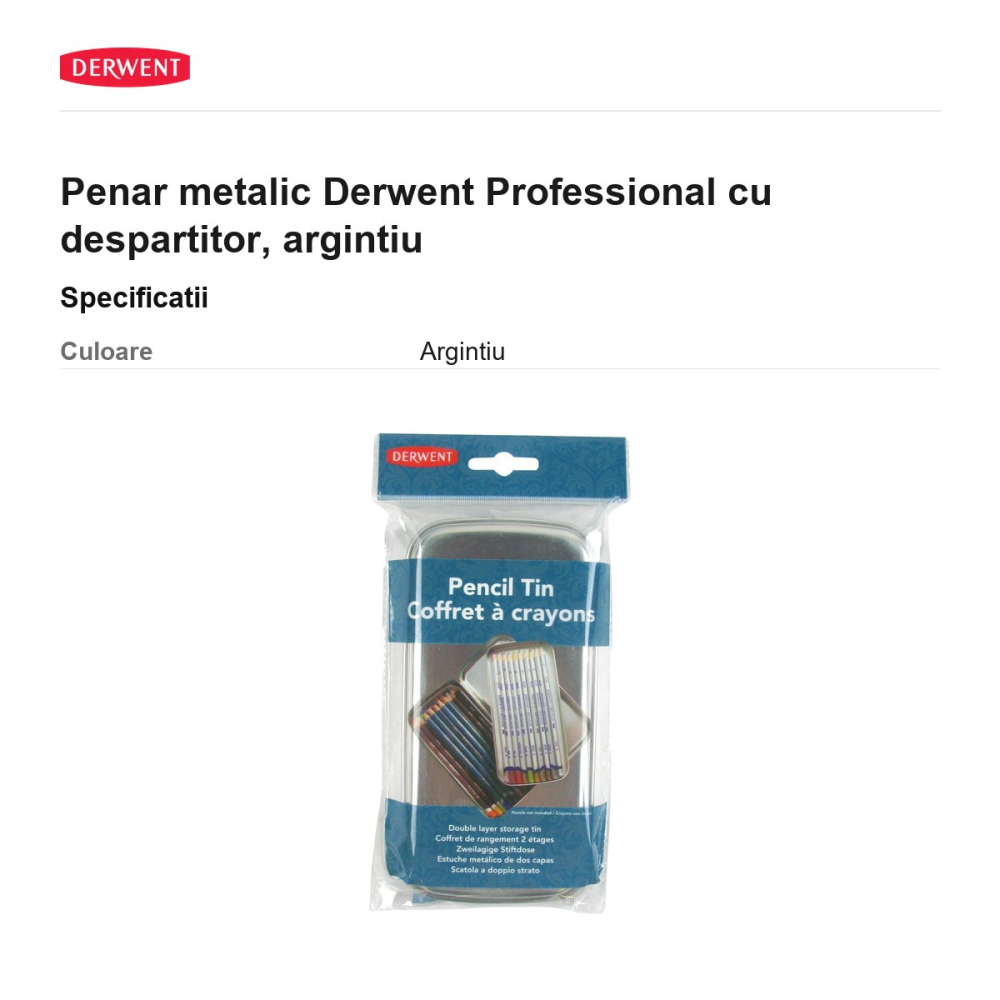 Penar metalic Derwent Professional cu despartitor, argintiu [3]